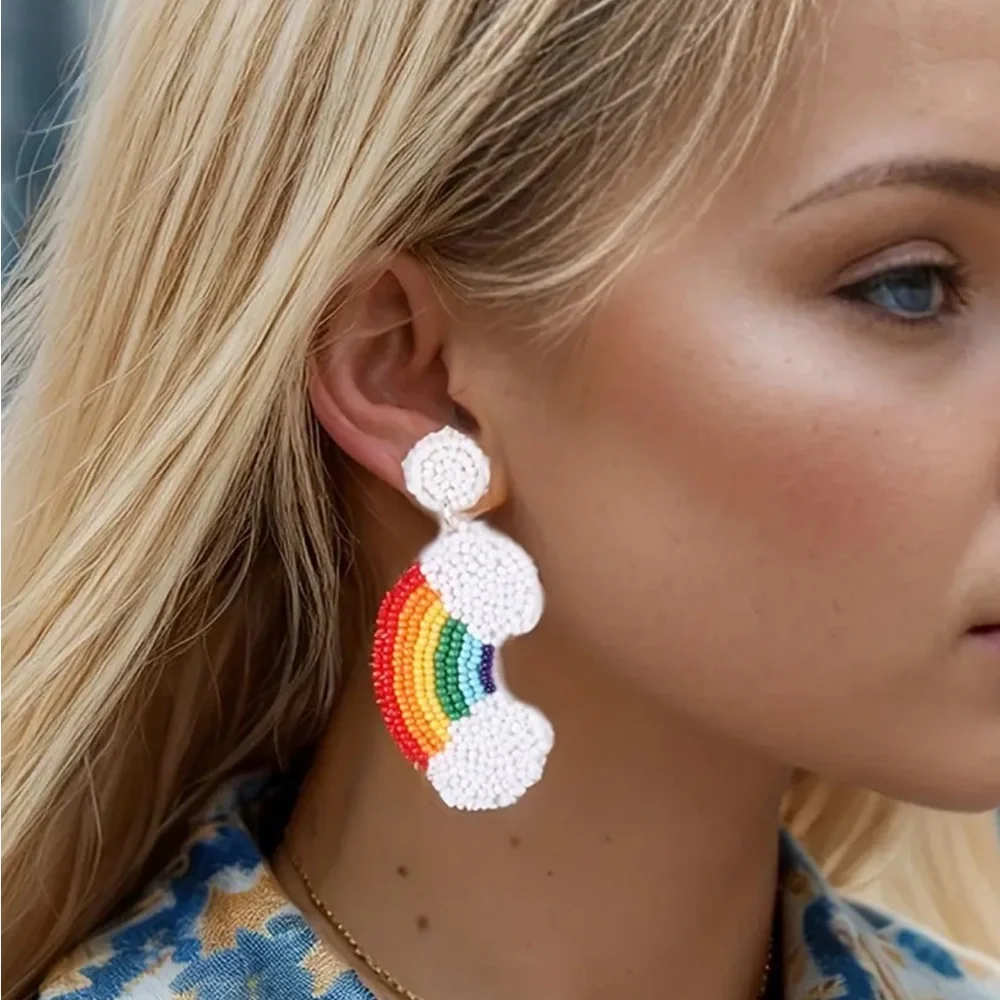Beaded Rainbow Dangle Earrings